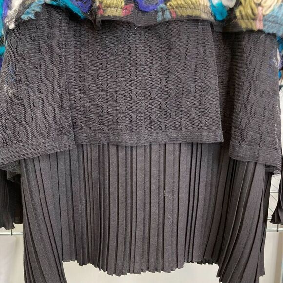 Bianco & Nero Womens Multicolor Embroidered Leaves Top Size 46/XL Artisanal Boho - Picture 8 of 14